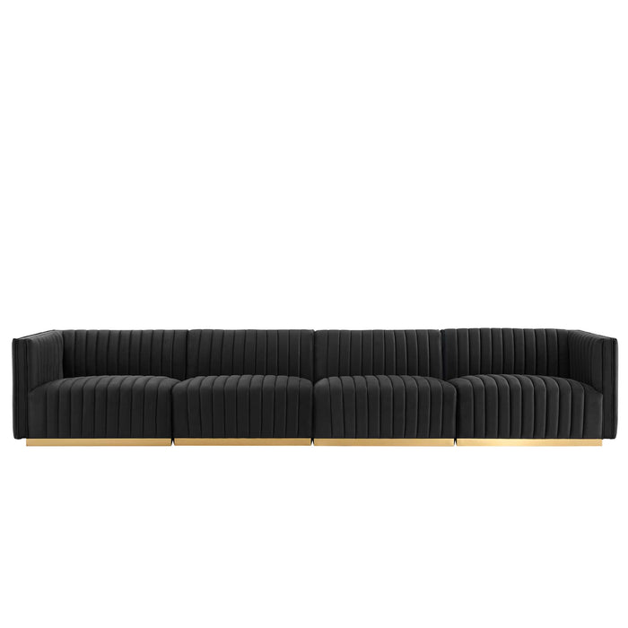 Conjure Channel Tufted Performance Velvet 4-Piece Sofa