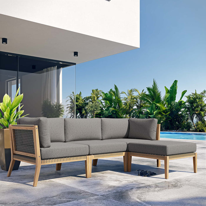 Clearwater Outdoor Patio Teak Wood 4-Piece Sectional Sofa