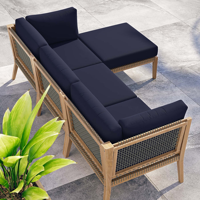 Clearwater Outdoor Patio Teak Wood 4-Piece Sectional Sofa