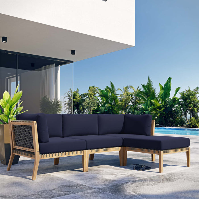 Clearwater Outdoor Patio Teak Wood 4-Piece Sectional Sofa