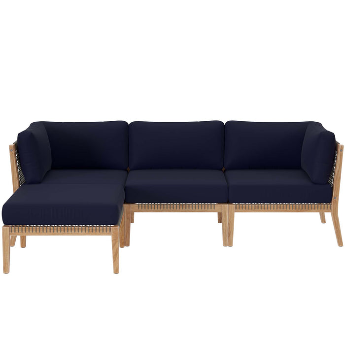 Clearwater Outdoor Patio Teak Wood 4-Piece Sectional Sofa