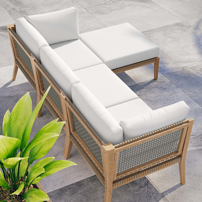 Clearwater Outdoor Patio Teak Wood 4-Piece Sectional Sofa