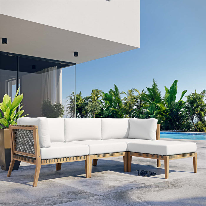 Clearwater Outdoor Patio Teak Wood 4-Piece Sectional Sofa