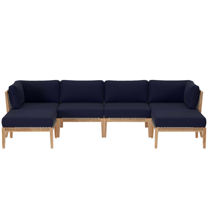 Clearwater Outdoor Patio Teak Wood 6-Piece Sectional Sofa