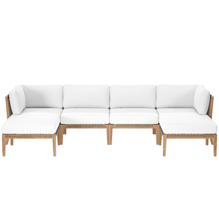 Clearwater Outdoor Patio Teak Wood 6-Piece Sectional Sofa