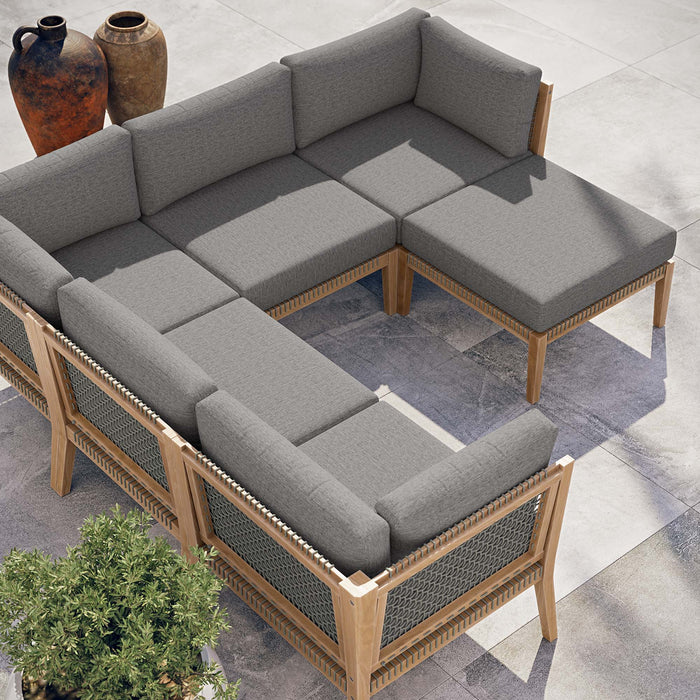 Clearwater Outdoor Patio Teak Wood 6-Piece Sectional Sofa