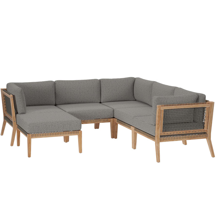 Clearwater Outdoor Patio Teak Wood 6-Piece Sectional Sofa