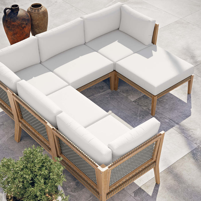 Clearwater Outdoor Patio Teak Wood 6-Piece Sectional Sofa