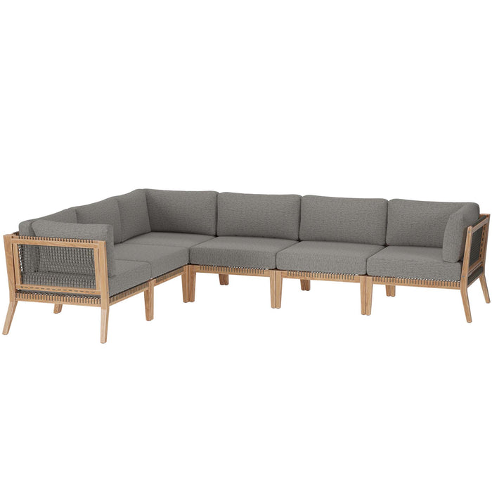 Clearwater Outdoor Patio Teak Wood 6-Piece Sectional Sofa