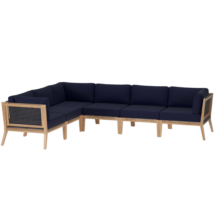 Clearwater Outdoor Patio Teak Wood 6-Piece Sectional Sofa