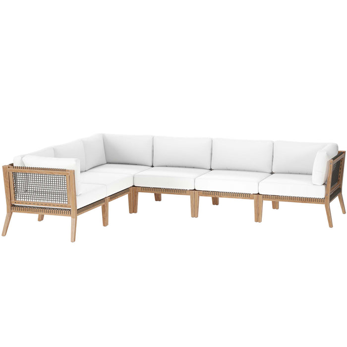 Clearwater Outdoor Patio Teak Wood 6-Piece Sectional Sofa