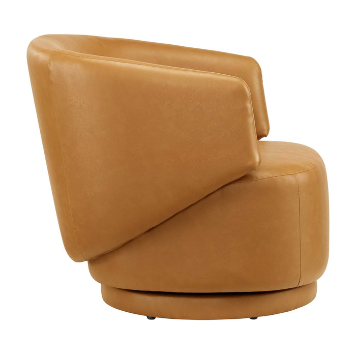 Celestia Vegan Leather Fabric and Wood Swivel Chair