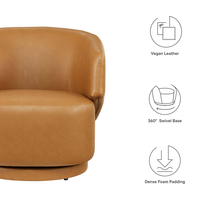 Celestia Vegan Leather Fabric and Wood Swivel Chair