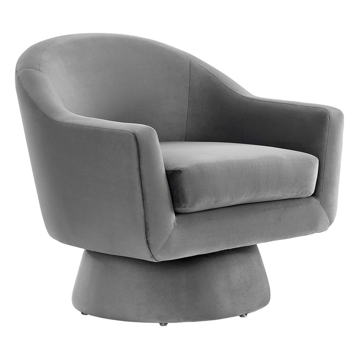 Astral Performance Velvet Fabric and Wood Swivel Chair