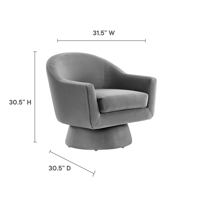 Astral Performance Velvet Fabric and Wood Swivel Chair