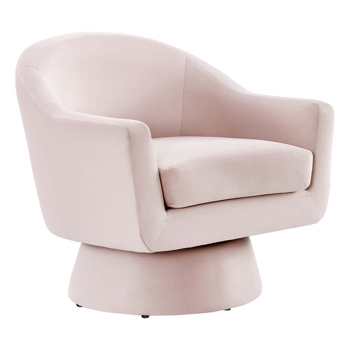 Astral Performance Velvet Fabric and Wood Swivel Chair