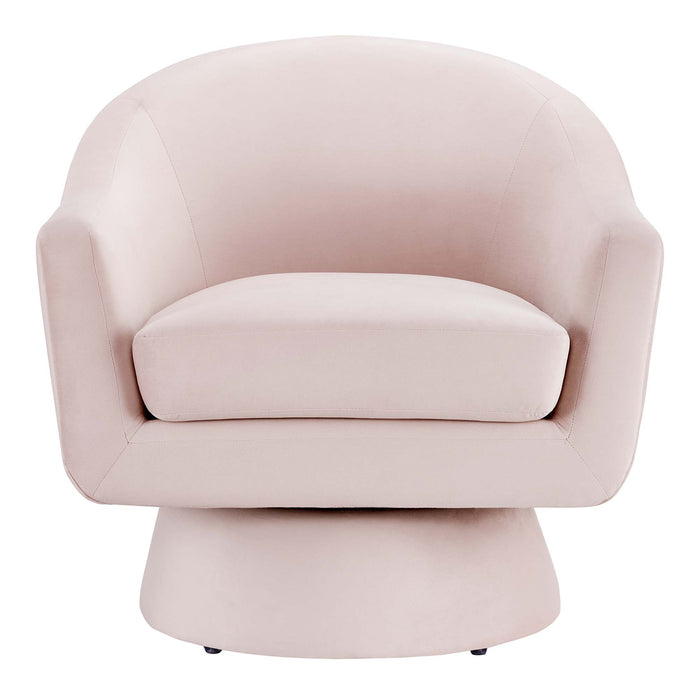 Astral Performance Velvet Fabric and Wood Swivel Chair