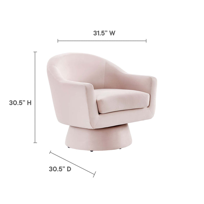 Astral Performance Velvet Fabric and Wood Swivel Chair