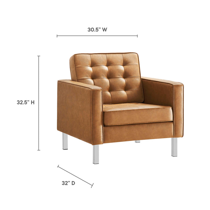 Loft Tufted Vegan Leather Armchair and Ottoman Set