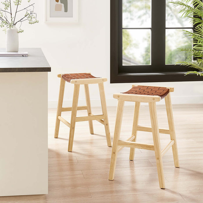 Saoirse Faux Leather Wood Counter Stool - Set of 2