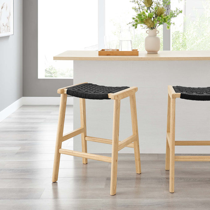 Saoirse Woven Rope Wood Counter Stool - Set of 2