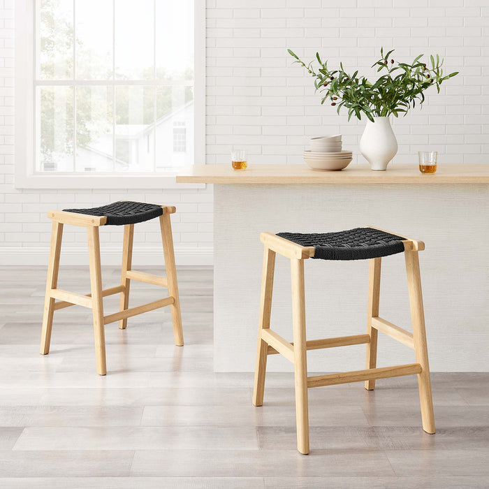 Saoirse Woven Rope Wood Counter Stool - Set of 2