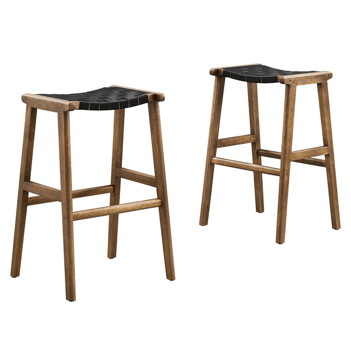 Saoirse Faux Leather Wood Bar Stool - Set of 2