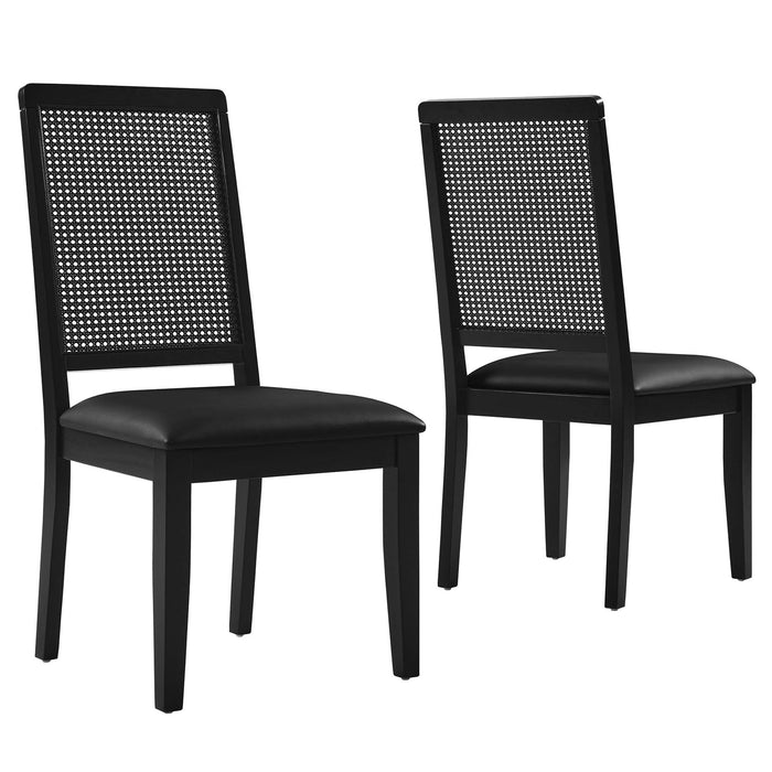 Arlo Vegan Leather Upholstered Faux Rattan and Wood Dining Side Chairs - Set of 2