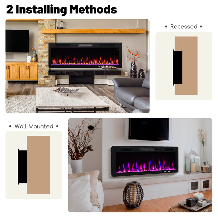 Electric Fireplace 40/50/60 Inches Recessed and Wall Mounted for 2' x 6' Stud-50 inches