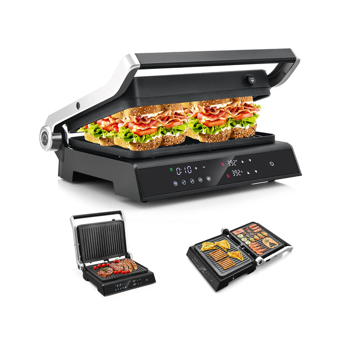 3 in 1 Indoor Electric Panini Press Grill with LED Display-Black