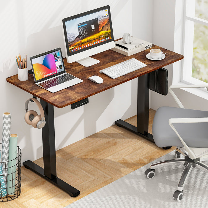 Electric Standing Desk with 3 Memory Height Settings and 2 Hanging Hooks & Cable Management-Rustic Brown