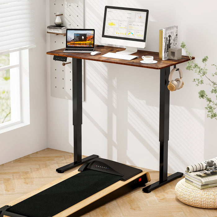 Electric Standing Desk with 3 Memory Height Settings and 2 Hanging Hooks & Cable Management-Rustic Brown