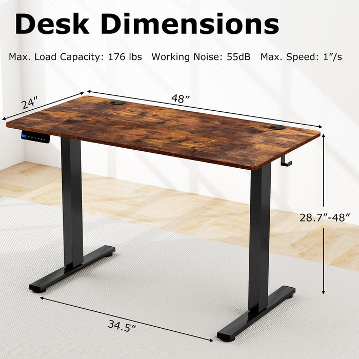 Electric Standing Desk with 3 Memory Height Settings and 2 Hanging Hooks & Cable Management-Rustic Brown