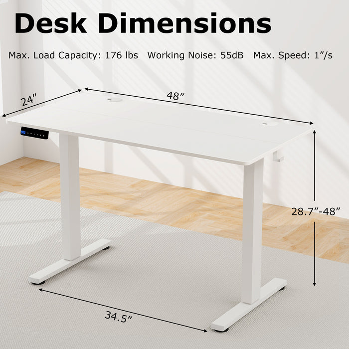 Electric Standing Desk with 3 Memory Height Settings and 2 Hanging Hooks & Cable Management-White