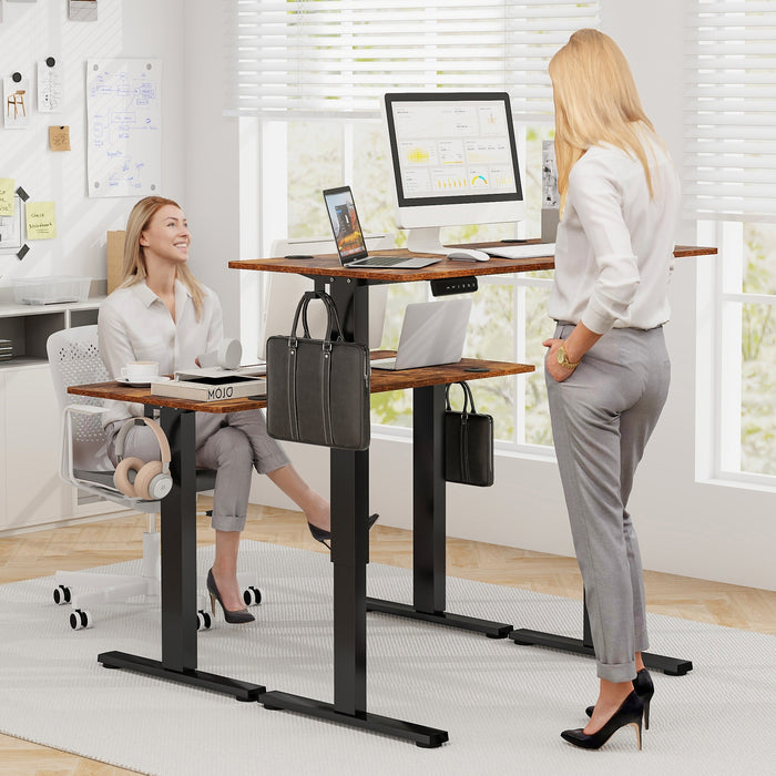 Electric Standing Desk with 3 Memory Height Settings and 2 Hanging Hooks & Cable Management-Rustic Brown