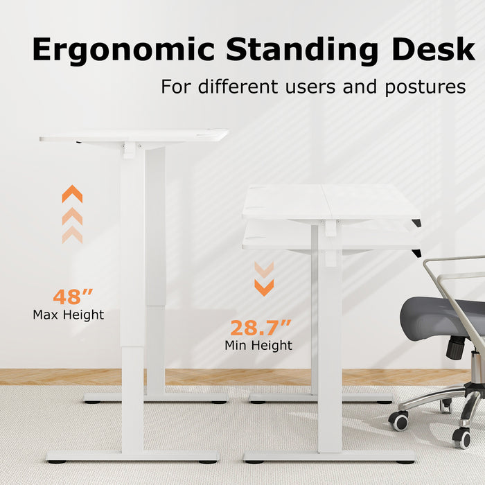 Electric Standing Desk with 3 Memory Height Settings and 2 Hanging Hooks & Cable Management-White