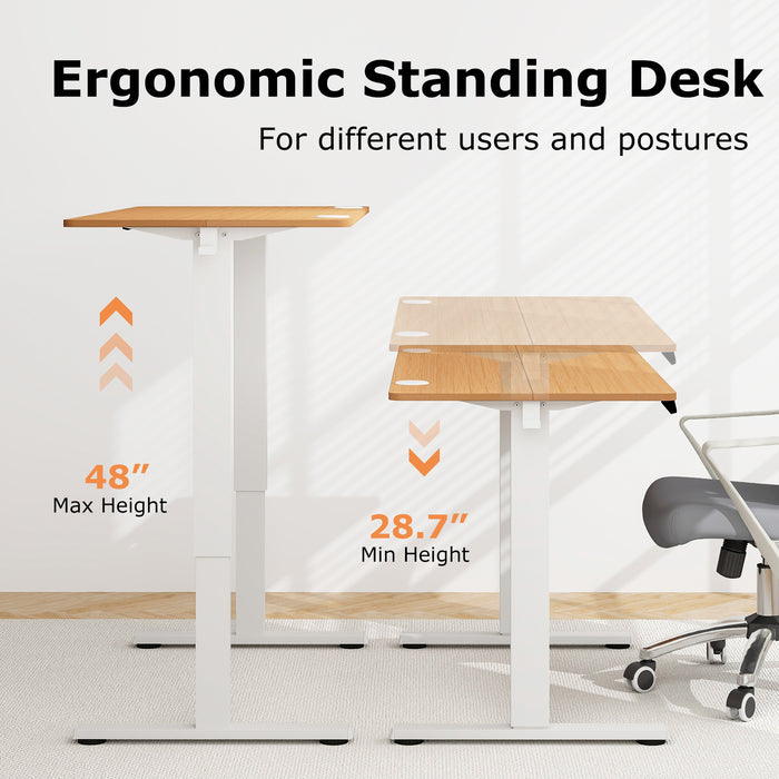 Electric Standing Desk with 3 Memory Height Settings and 2 Hanging Hooks & Cable Management-Natural