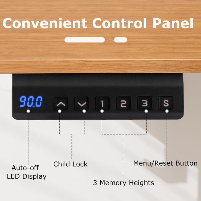 Electric Standing Desk with 3 Memory Height Settings and 2 Hanging Hooks & Cable Management-Natural