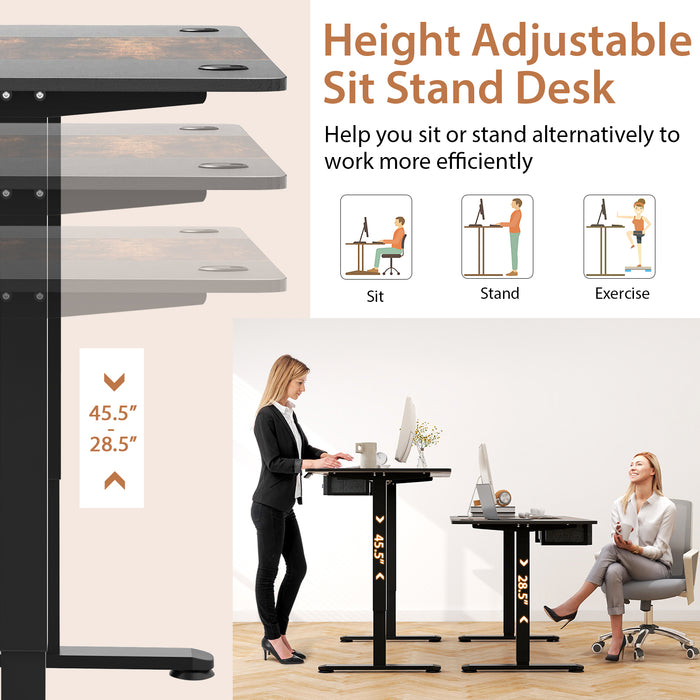 Height Adjustable Electric Standing Desk with USB Charging Port-Rustic Brown