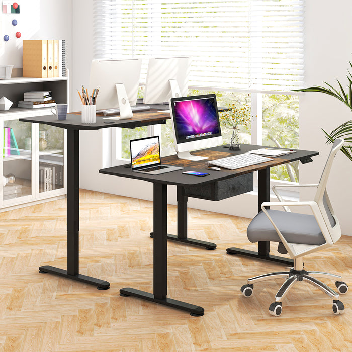 Height Adjustable Electric Standing Desk with USB Charging Port-Rustic Brown