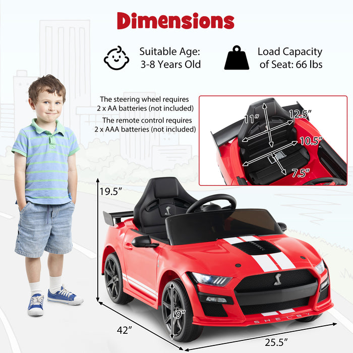 12V Licensed Ford Mustang Shelby GT500 Kids Ride on Car with Remote Control for Kids Aged 3-8-Red