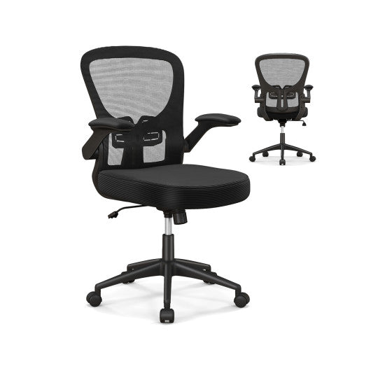 Adjustable Swivel Mesh Task Office Chair with Flip-Up Armrests-Black