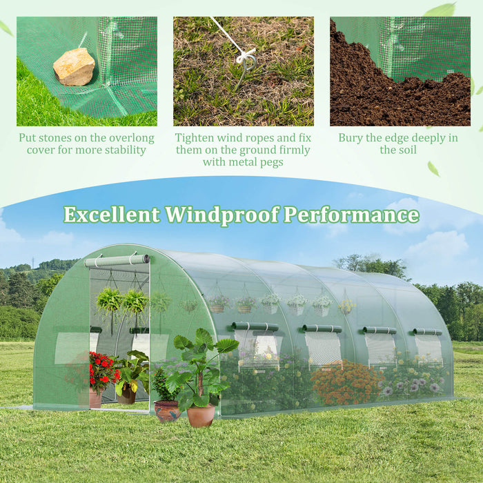 20 x 10 x 6.6 Feet Greenhouse with  Windows and Doors for Outdoor-Green