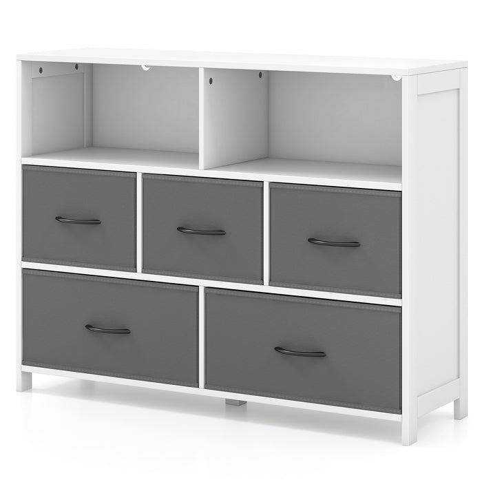 Fabric Dresser with 5 Drawers for Bedroom-White