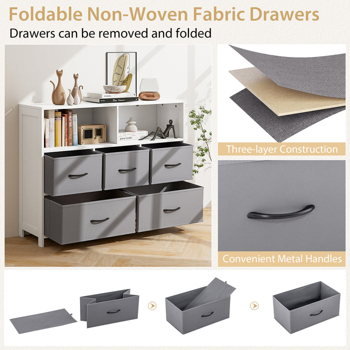 Fabric Dresser with 5 Drawers for Bedroom-White