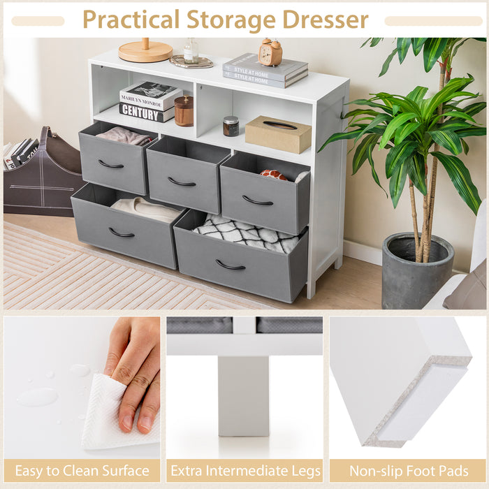 Fabric Dresser with 5 Drawers for Bedroom-White