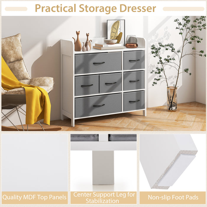 Fabric Dresser with 7 Drawers for Bedroom-White