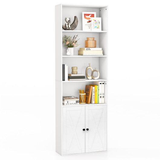 71 Inch Freestanding Bookshelf with 6 Shelves and 2-Door Cabinet-White