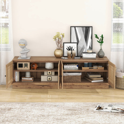 Farmhouse TV Stand for TVs up to 75 Inches with 2 Cabinets-Oak