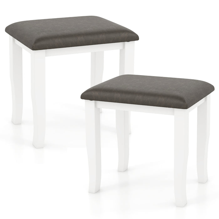 Faux Leather Vanity Stool Chair Set of 2 for Makeup Room and Living Room-Gray and White